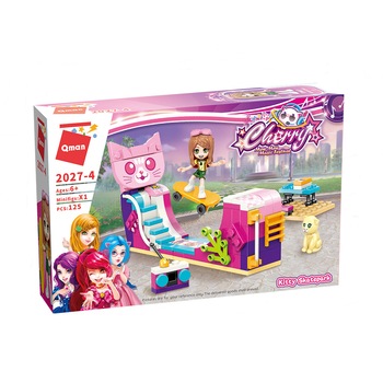 Set constructie Qman, Kitty intr-un skatepark, 125 piese Set constructie Qman, Kitty intr-un skatepark, 125 piese
