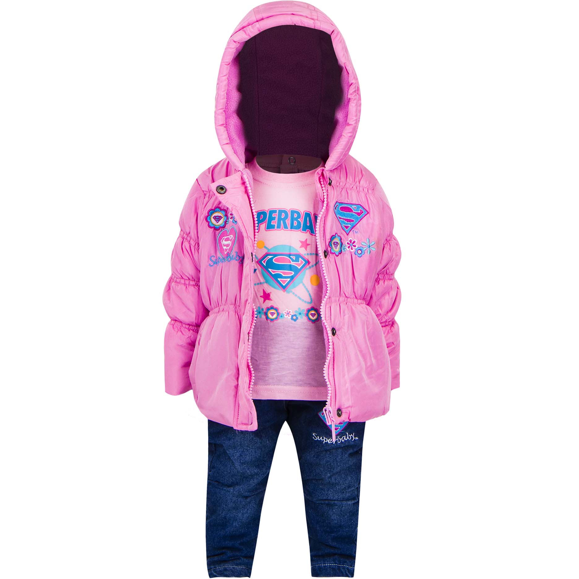 Set Superman 3 piese pentru copii,APH0175, Roz