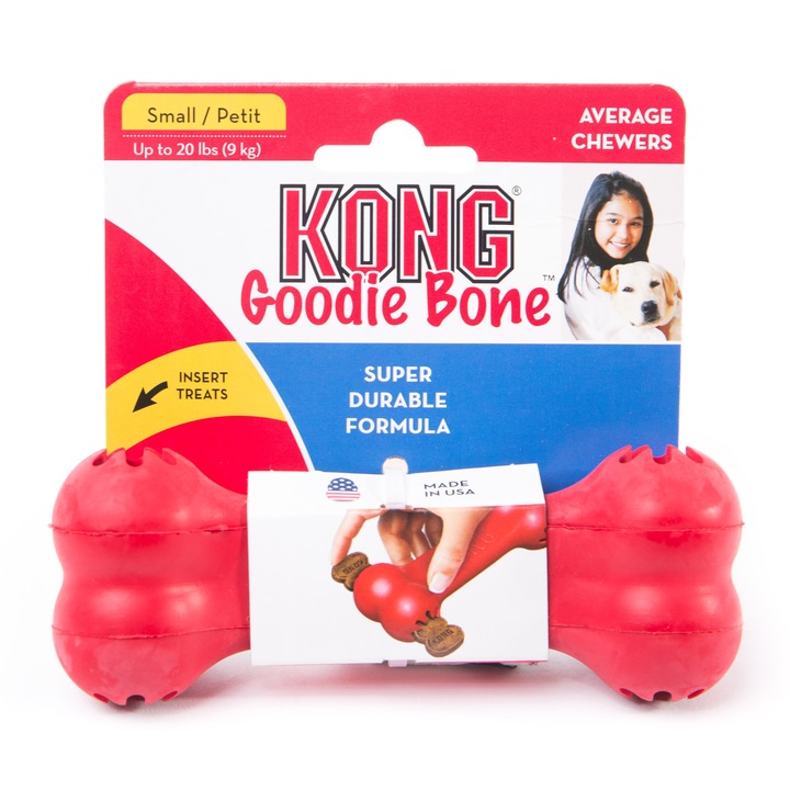 Jucarie pentru caini Kong, Goodie Bone Small, Rosu