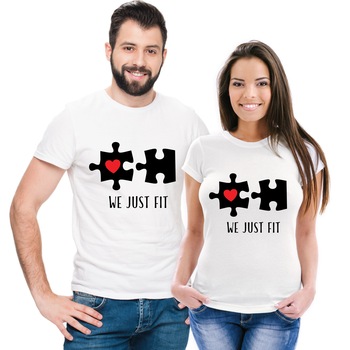 Set tricouri cuplu, albe  Set tricouri cuplu, albe