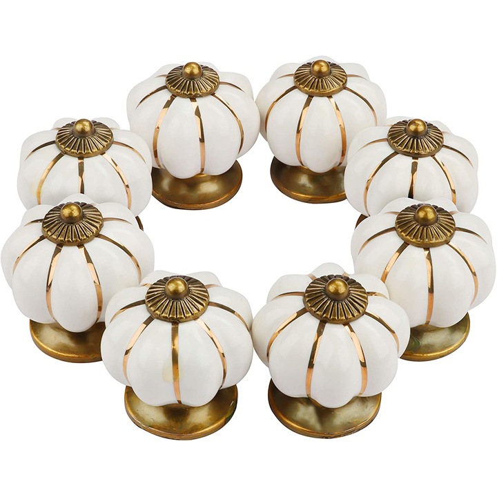 Set 8 manere Magelasi, Ceramica/Aliaj de zinc, 3.5x3.7 cm, Alb/Auriu