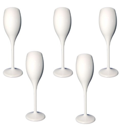 Set 5 pahare premium sampanie policarbonat, GetBio, 140 ml, alb, tritan