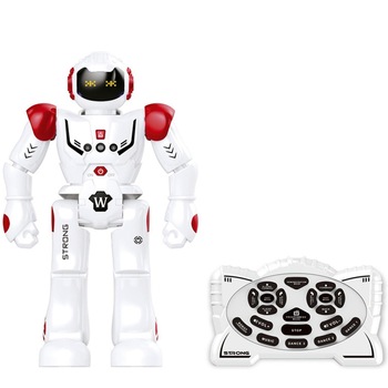 Robot interactiv, control infrarosu, Lumini LED si telecomanda, Miscari multiple si dans, Sunete si muzica, USB inclus, alb rosu Robot interactiv, control infrarosu, Lumini LED si telecomanda, Miscari multiple si dans, Sunete si muzica, USB inclus, alb rosu