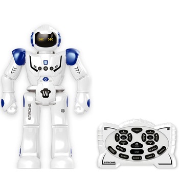 Robot interactiv, control infrarosu, Lumini LED si telecomanda, Miscari multiple si dans, Sunete si muzica, USB inclus, alb albastru