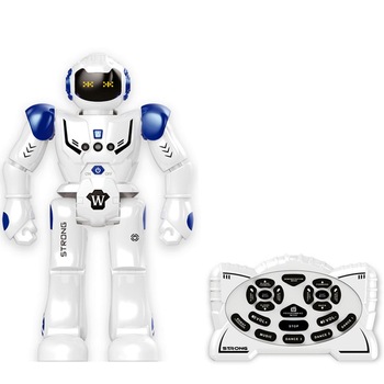Robot interactiv, control infrarosu, Lumini LED si telecomanda, Miscari multiple si dans, Sunete si muzica, USB inclus, alb albastru Robot interactiv, control infrarosu, Lumini LED si telecomanda, Miscari multiple si dans, Sunete si muzica, USB inclus, alb albastru