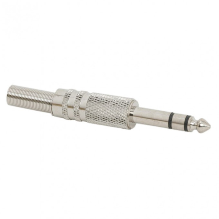 Fisa JACK stereo, 6,3 mm, Metalic, cu protectie pentru cablu, Pachet 10 bucati