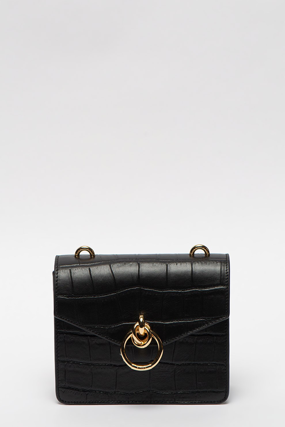 Pinko, Geanta de piele cu bareta de umar si franjuri Lovelink, Negru