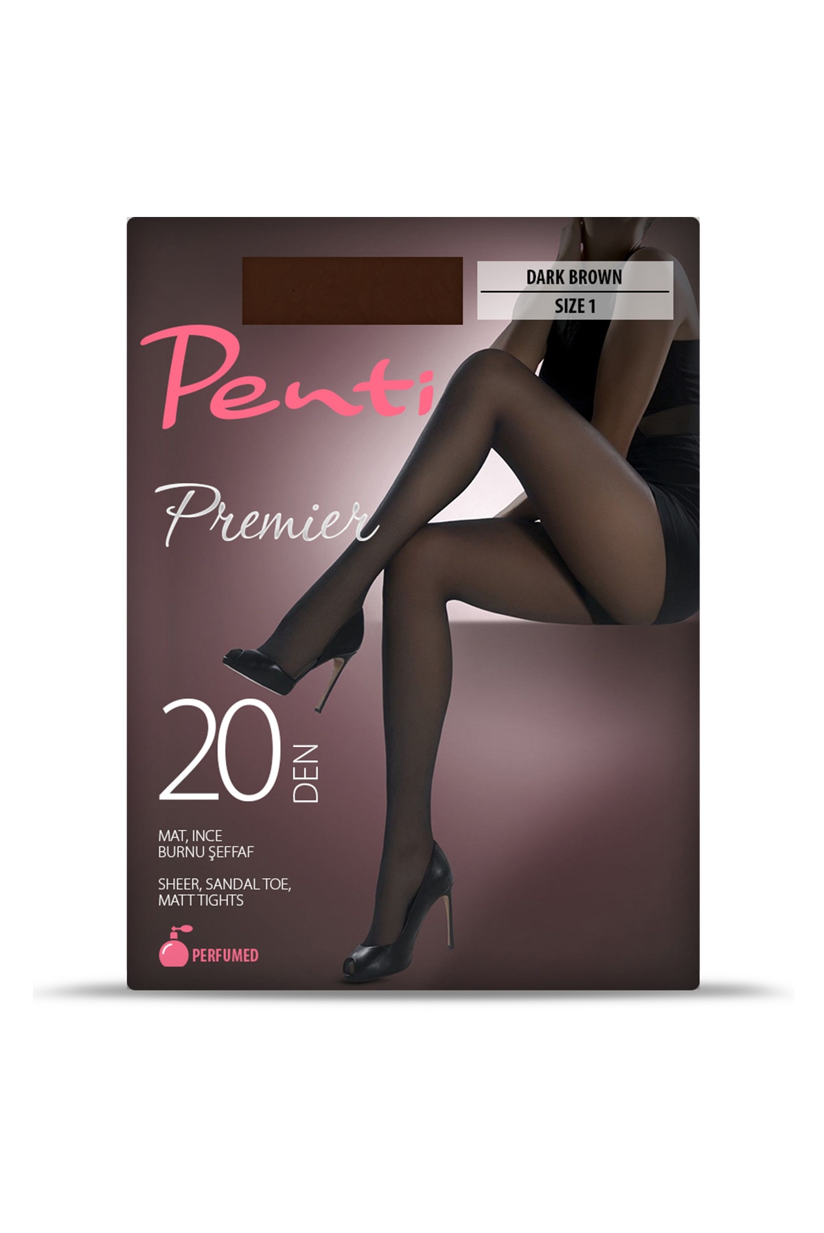 Dres dama Premier cu capsule de parfum si degete transparente, Penti, 20 DEN, maro inchis, marimea 1