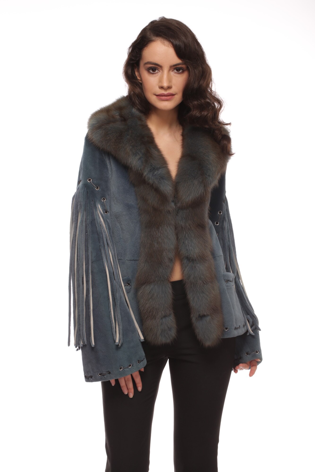 Geaca din blana naturala Avio, CuAnna, 42, albastru-azur