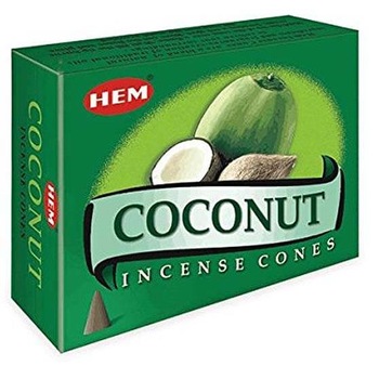 Conuri parfumate Cocos, HEM profesional, suport metalic inclus, miros de nuca de cocos, 10 conuri (25g) aromaterapie Conuri parfumate Cocos, HEM profesional, suport metalic inclus, miros de nuca de cocos, 10 conuri (25g) aromaterapie