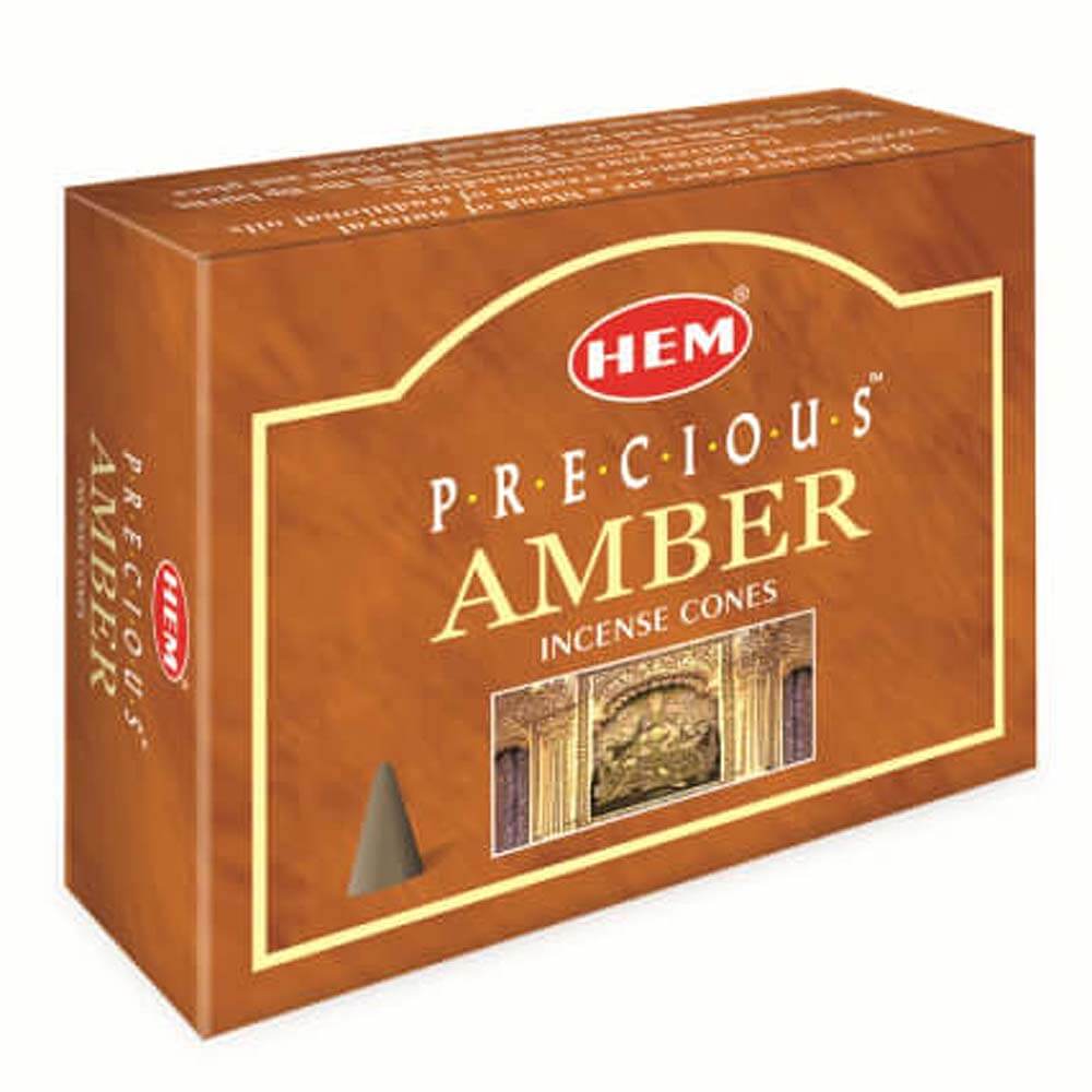 Conuri parfumate Ambra, HEM profesional, suport metalic inclus, relaxeaza si creeaza un mediu placut si armonios, 10 conuri (25g) aromaterapie