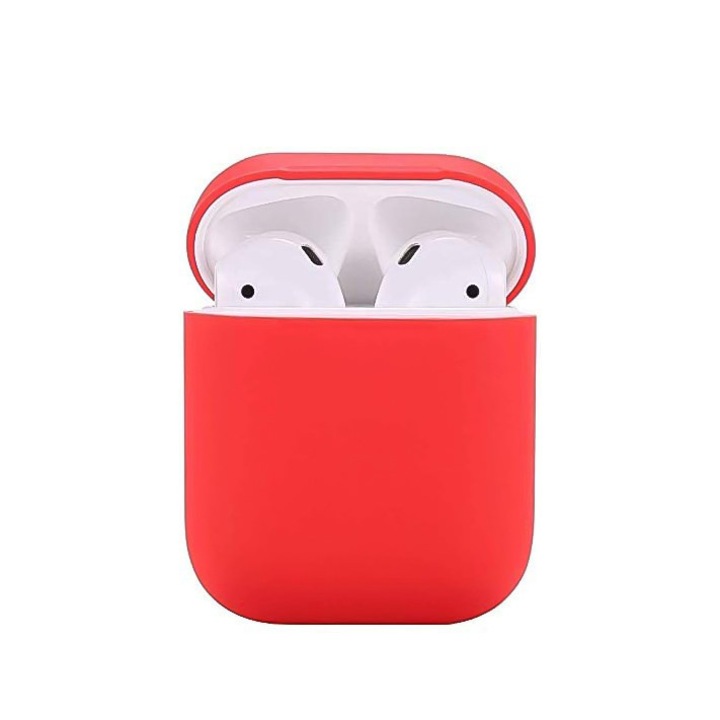 Ultravékony szilikon tok Apple Airpods 1&2-hez, puha és kellemes tapintású anyag, 2 db, karcolás és por ellen, piros, pöttyös