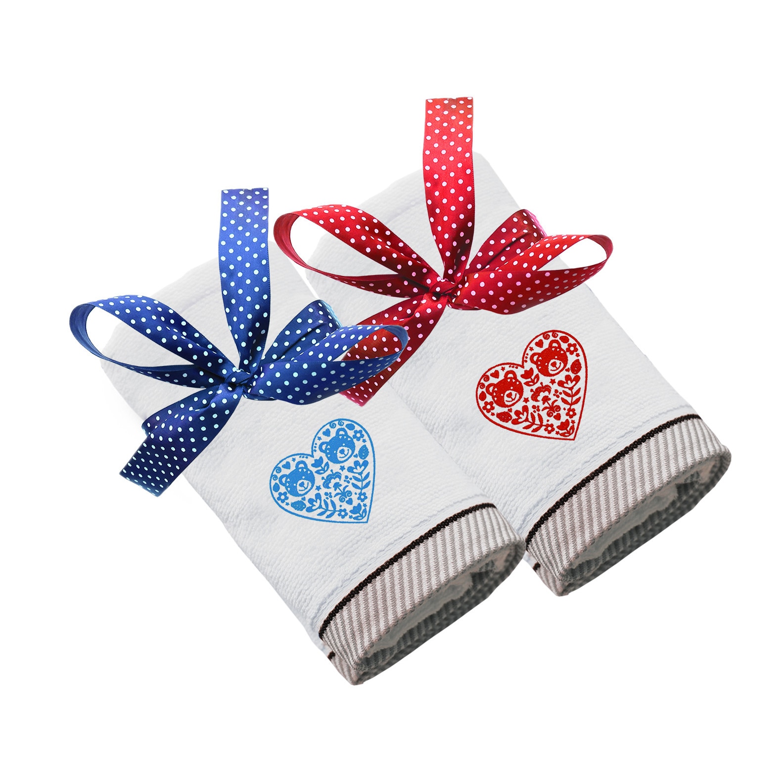 Set prosop bumbac, LWS, brodat, model Inima cu flori si ursulet, alb, 100x150 cm