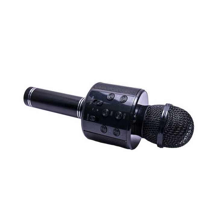 Microfon Karaoke cu baterii si difuzor, Negru, 3 ani +