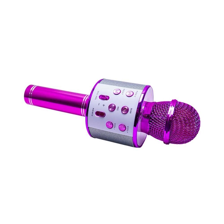 Microfon Karaoke cu baterii si difuzor, Fucsia, 3 ani +