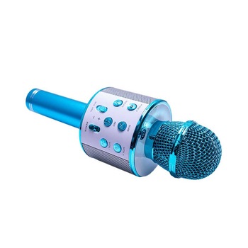 Microfon Karaoke cu baterii si difuzor, Albastru, 3 ani +
