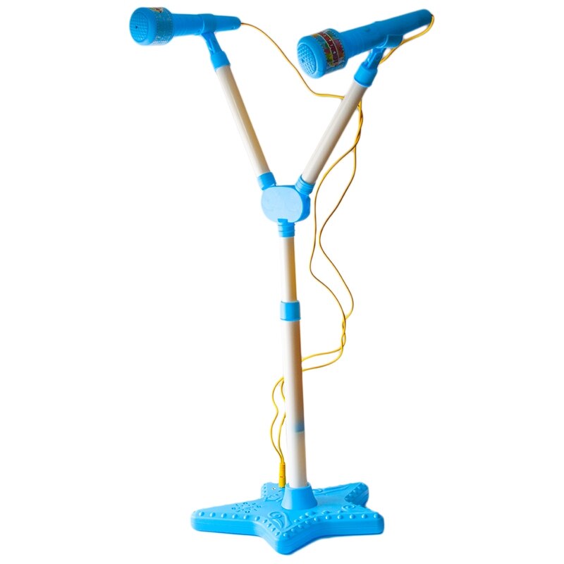 Microfon dublu cu baterii, amplificator si suport reglabil, Alb/Albastru, 3 ani +