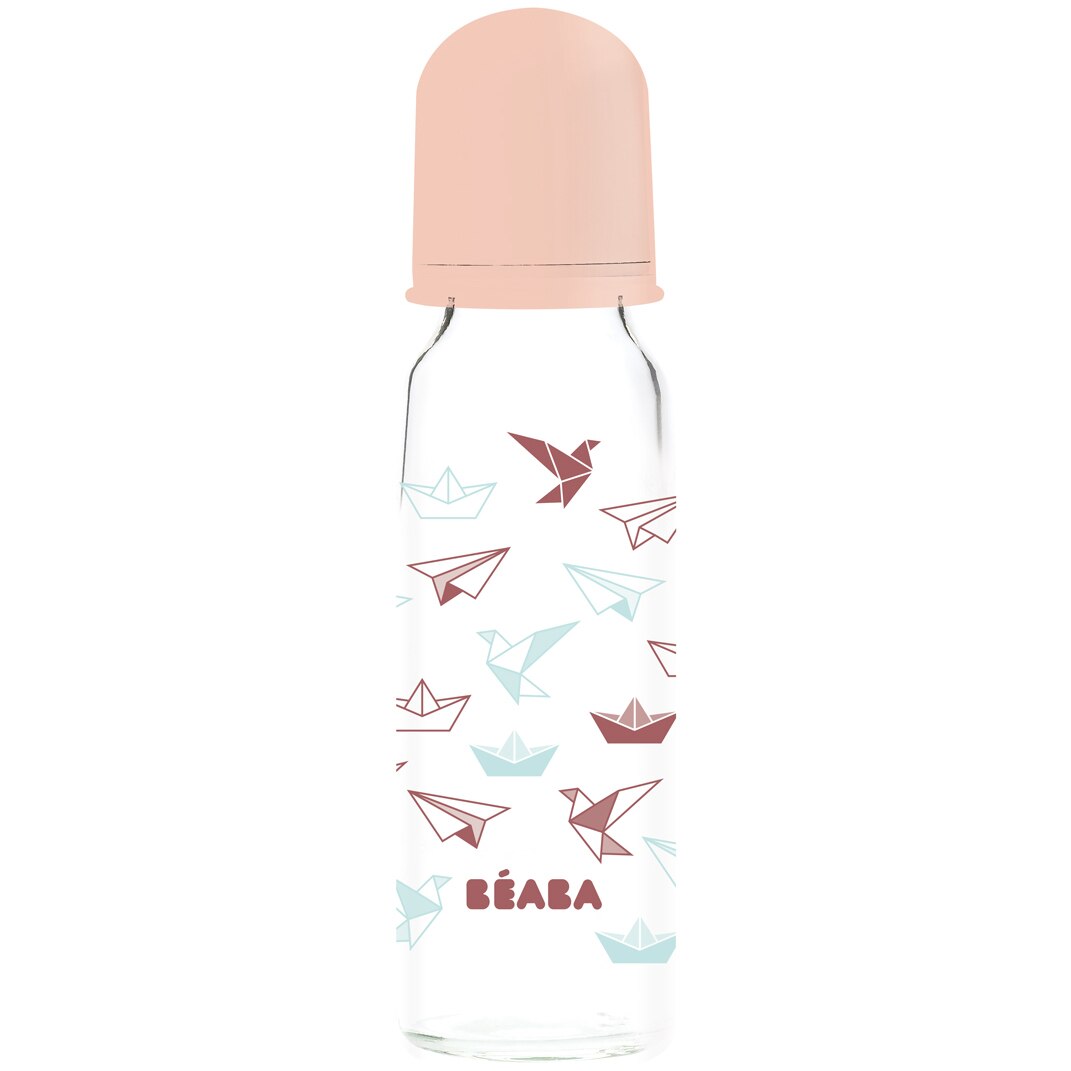 Biberon de sticla Beaba Origami, 250ml, Roz