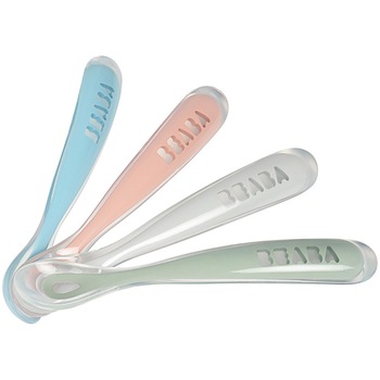 Set 4 lingurite ergonomice silicon Beaba Eucalyptus, de la 4 luni, Multicolor Set 4 lingurite ergonomice silicon Beaba Eucalyptus, de la 4 luni, Multicolor