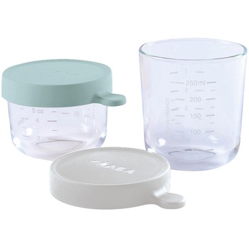Set 2 recipiente sticla Beaba, 150/250ml, Verde Set 2 recipiente sticla Beaba, 150/250ml, Verde
