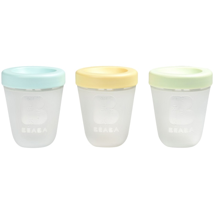 Set 3 recipiente silicon Beaba Spring, 200ml, Verde/Galben