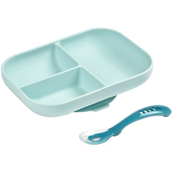 Set de masa silicon Beaba, 2 piese, Bleu Set de masa silicon Beaba, 2 piese, Bleu