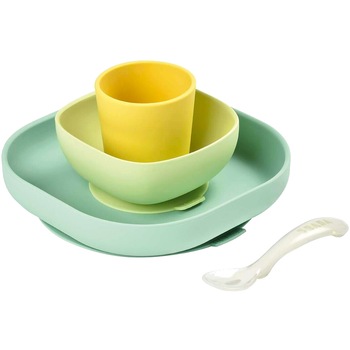 Set de masa silicon Beaba, 4 piese, Verde/Galben Set de masa silicon Beaba, 4 piese, Verde/Galben