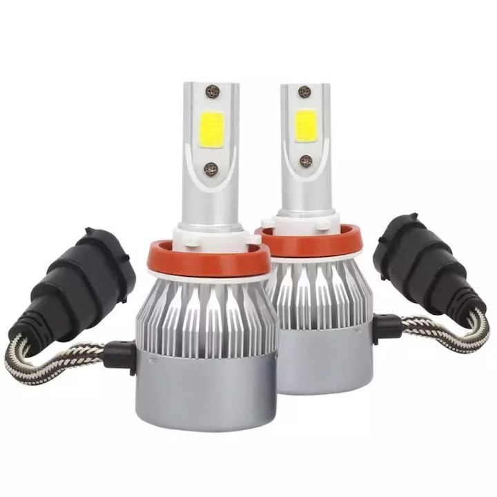 Led 2 darabos LED izzó készlet, 12 V-24 V, ventilátorral, H16, 72 W, 76000 lm, 6500k fehér fény