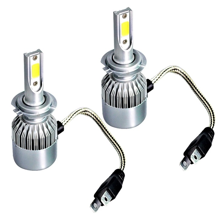 Led LED izzó készlet ventilátorral, 2 db, 12v-24v, 6500 K, h7 kompatibilis, 72 W, 76000 lm, Fehér fény