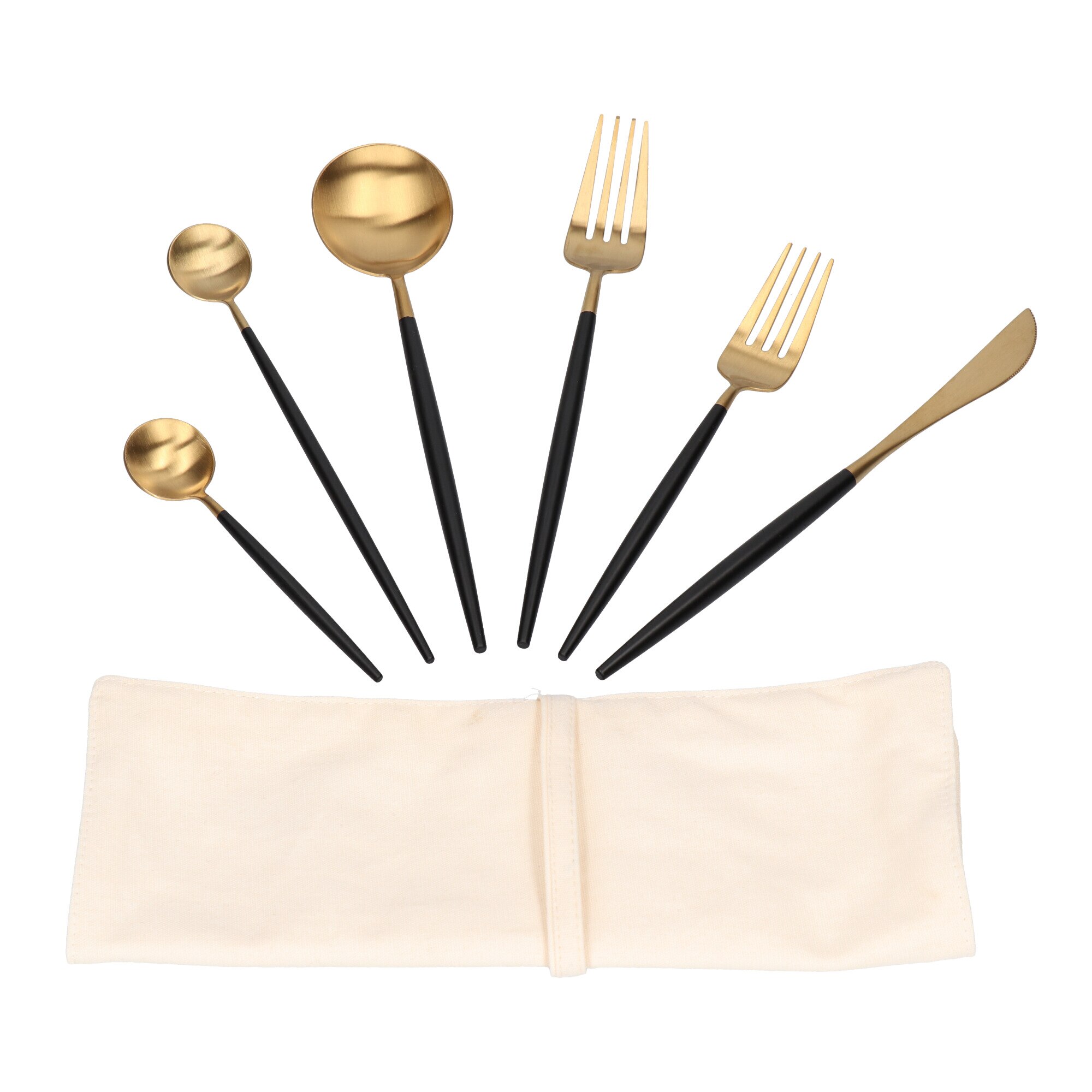 Set de tacamuri portugheze 6 piese negru-auriu mat, 13,1-22,5 cm