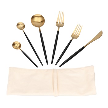 Set de tacamuri portugheze 6 piese negru-auriu mat, 13,1-22,5 cm Set de tacamuri portugheze 6 piese negru-auriu mat, 13,1-22,5 cm