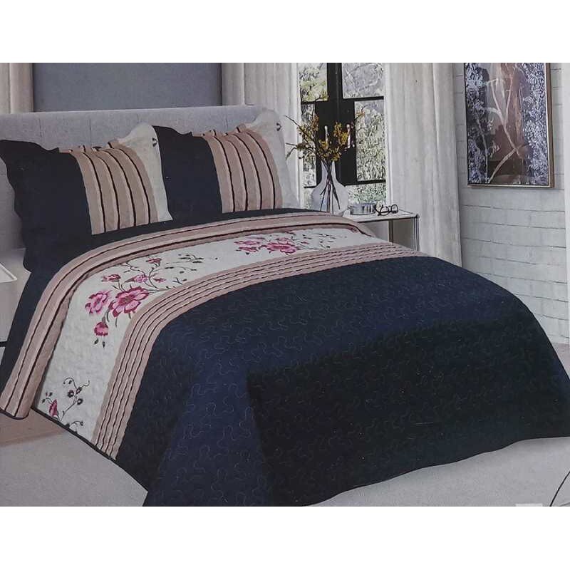Cuvertura de pat din finet , imprimata, 3 piese , culoare crem/negru