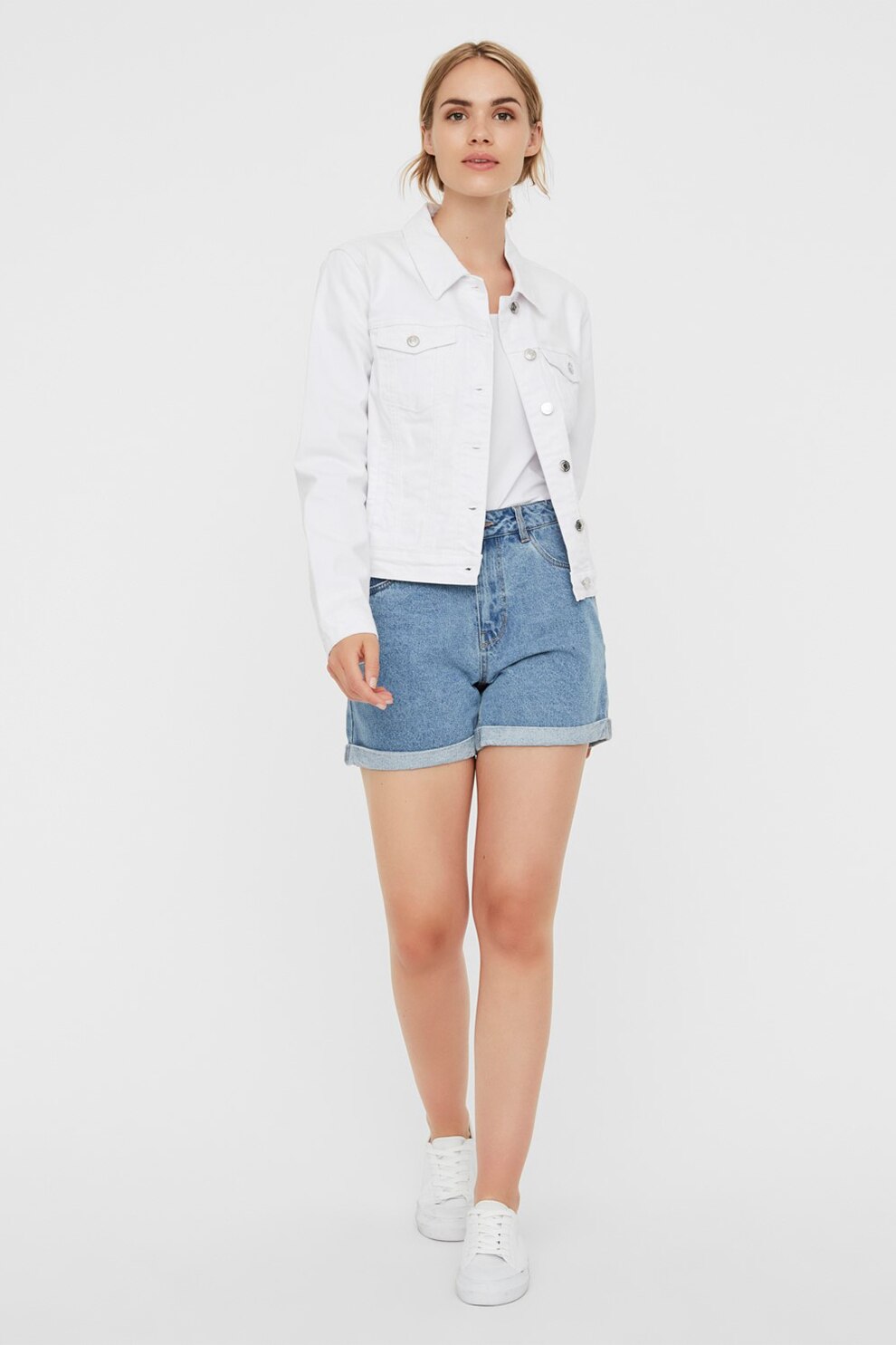 Vero Moda, Jacheta din denim cu buzunare cu clapa, Alb