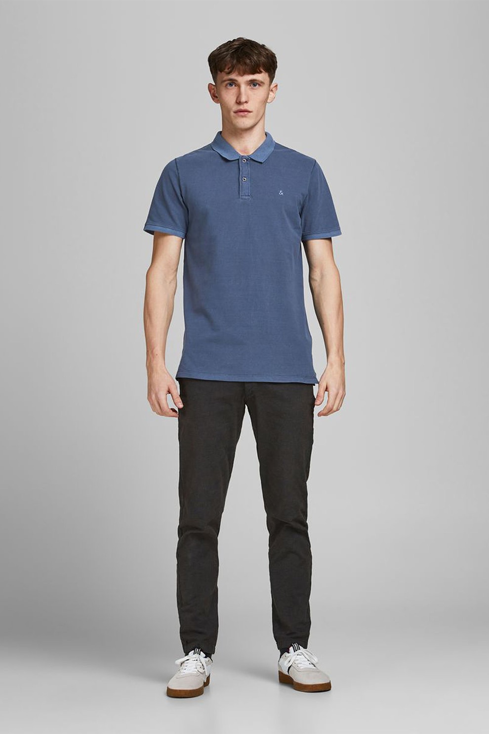 Jack&Jones, Tricou polo slim fit cu detaliu brodat, Albastru inchis