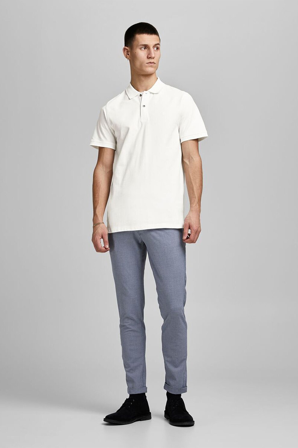 Jack&Jones, Tricou polo slim fit cu detaliu brodat, Alb