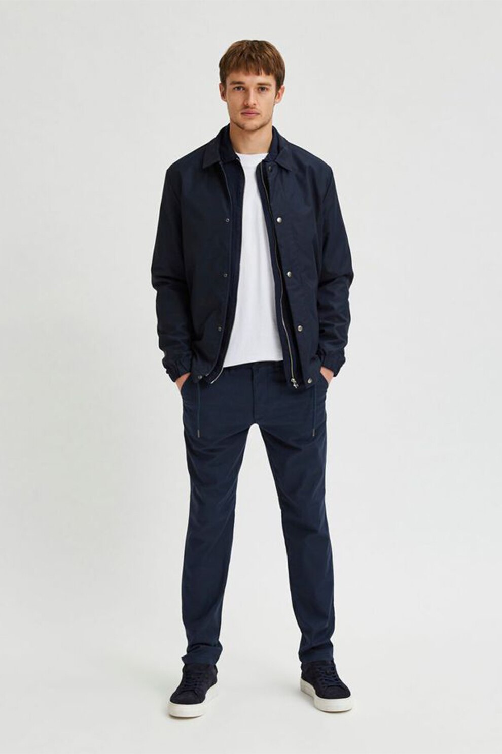 Selected Homme, Pantaloni slim fit din amestec de in, Bleumarin inchis, W29-L32