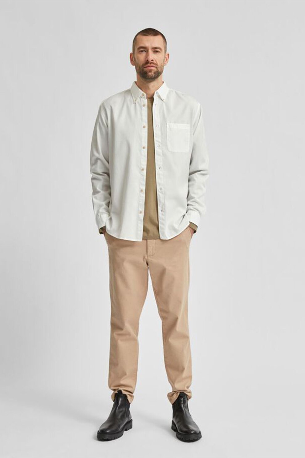 Selected Homme, Camasa din amestec de bumbac organic si TENCEL™, Alb