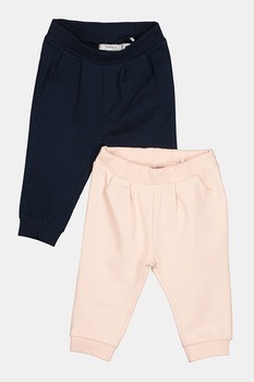 NAME IT, Set de pantaloni sport cu pliuri - 2 perechi, Bleumarin inchis/Roz pal NAME IT, Set de pantaloni sport cu pliuri - 2 perechi, Bleumarin inchis/Roz pal