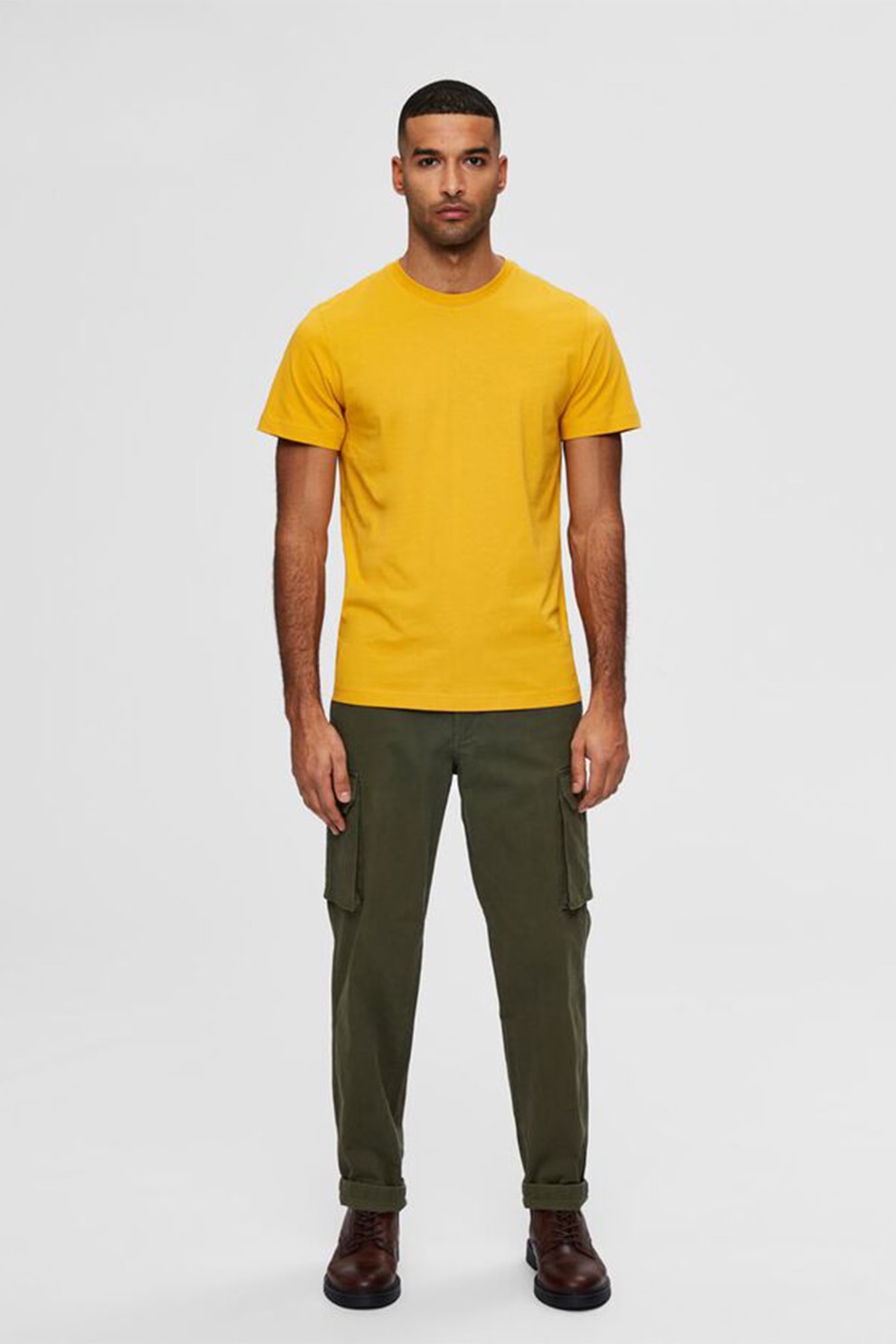 Selected Homme, Tricou regular fit de bumbac organic, Galben sofran, S