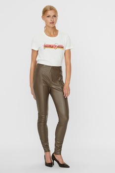 Vero Moda, Colanti de piele ecologica cu talie inalta, Verde oliv, M Vero Moda, Colanti de piele ecologica cu talie inalta, Verde oliv, M