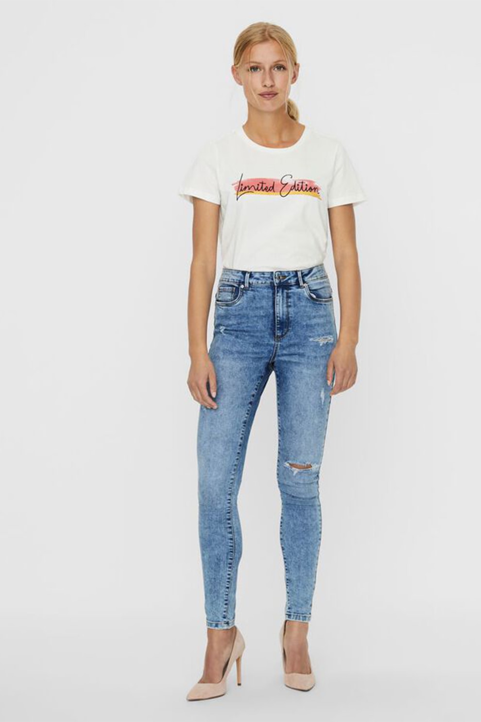 Vero Moda, Blugi skinny cu talie inalta Sophia, Albastru