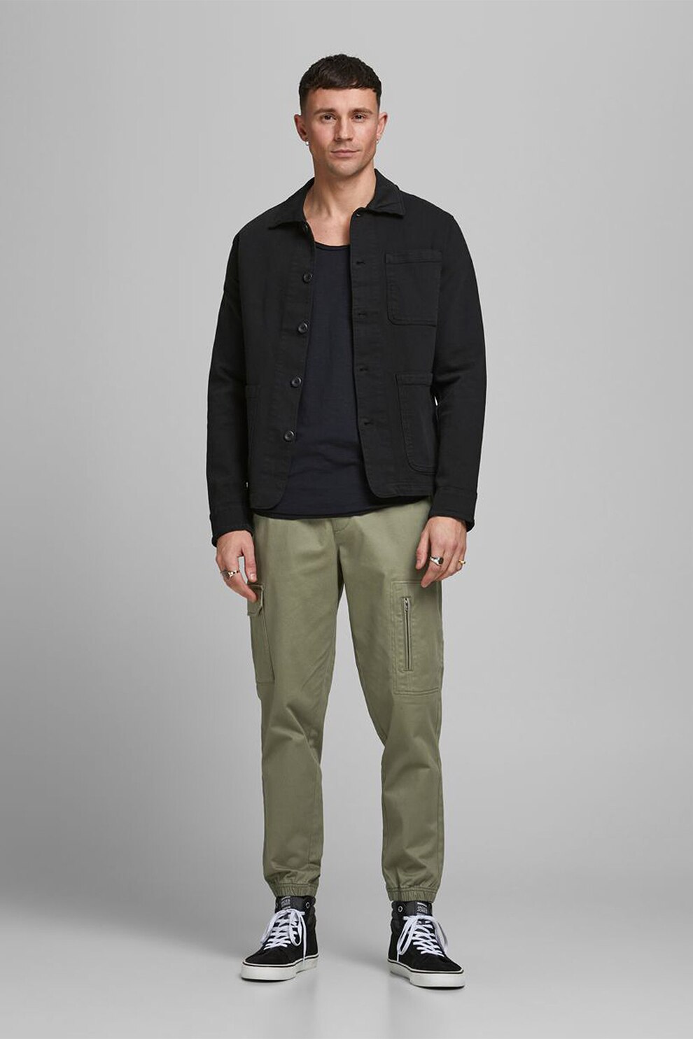 Jack&Jones, Pantaloni cargo conici, Verde militar