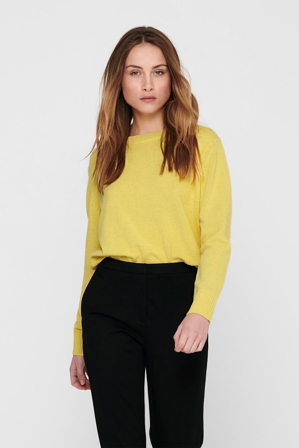 Only, Pulover tricotat fin cu decolteu la baza gatului, Galben mustar, L