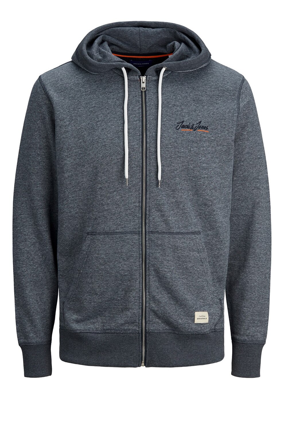 Jack&Jones, Hanorac din amestec de bumbac organic cu fermoar si snur, Albastru inchis melange, M