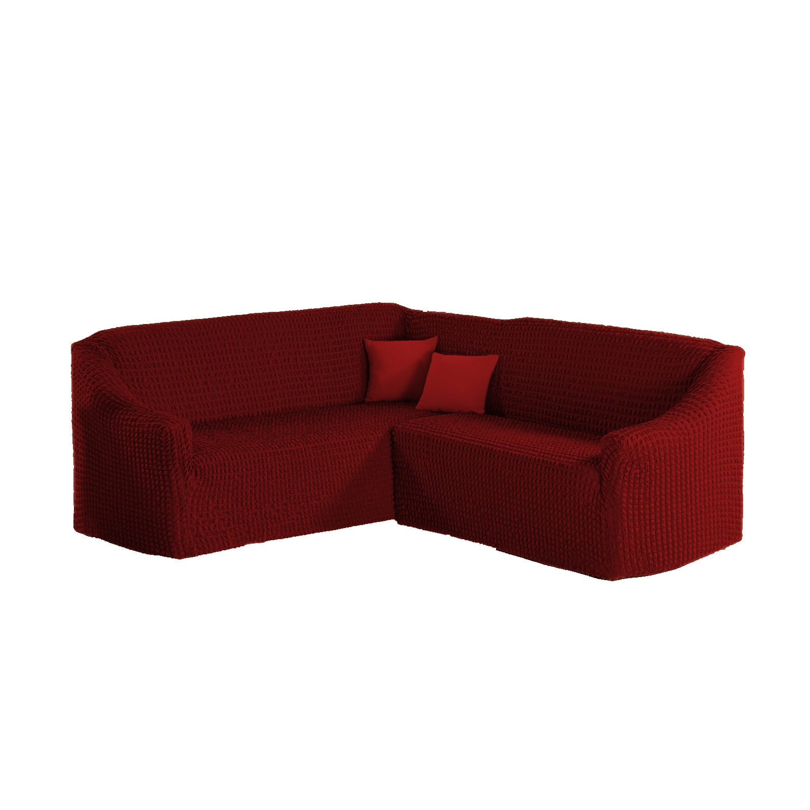 Husa canapea tip coltar elastica si creponata, fara volan, culoare bordo, Artforhome