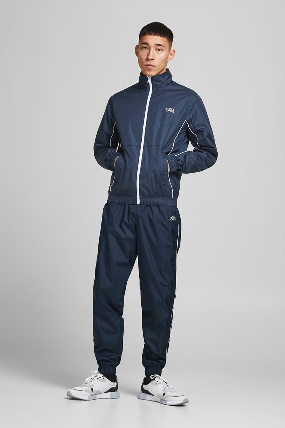 Jack&Jones, Pantaloni sport cu detalii contrastante, Bleumarin inchis, M