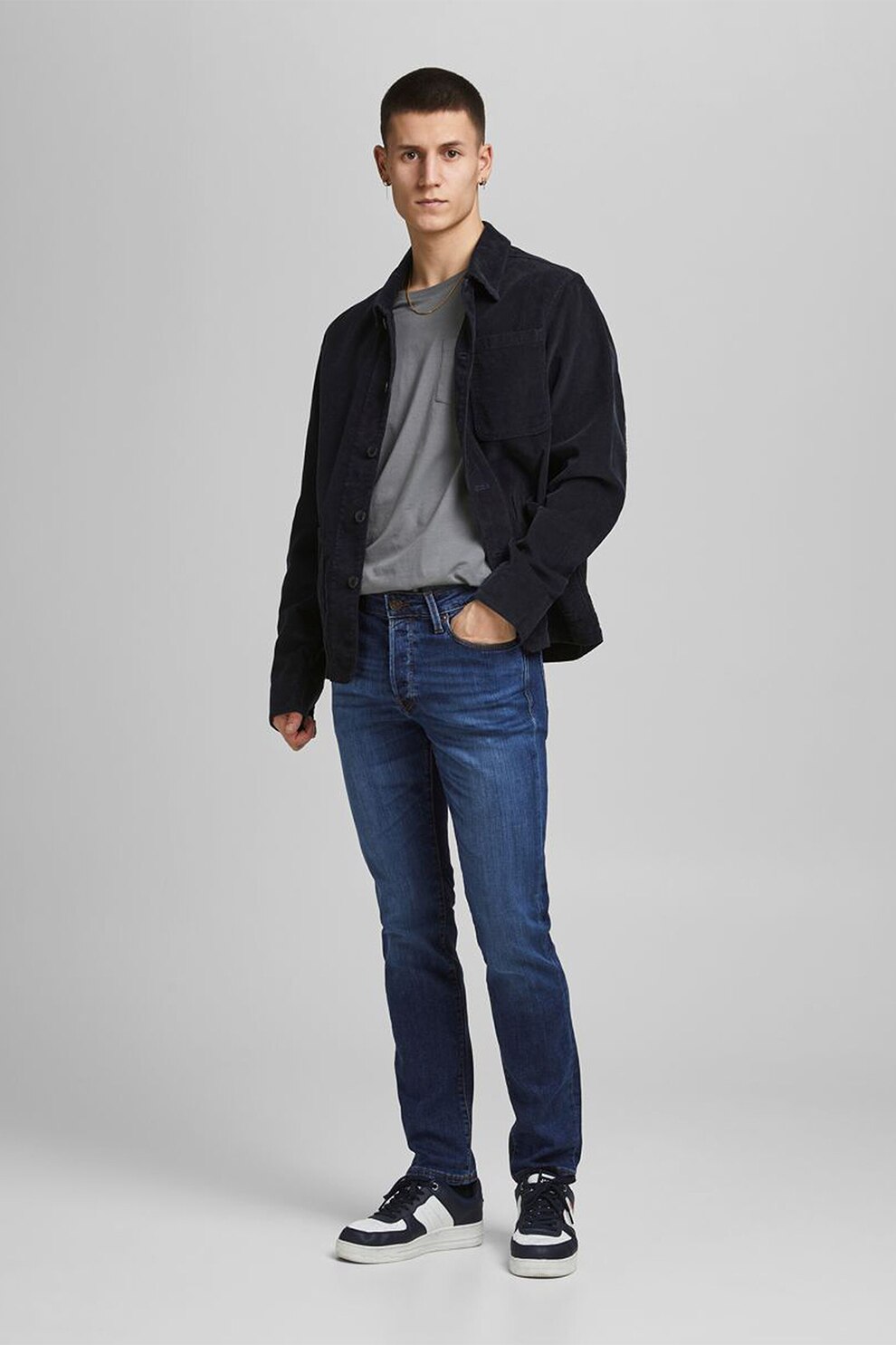 Jack&Jones, Blugi slim fit din amestec de bumbac organic Tim, Albastru inchis, W29-L32