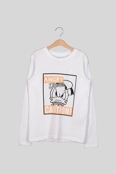 Jack&Jones, Bluza cu imprimeu grafic si text, Alb optic/Negru/Oranj neon, 176 CM Jack&Jones, Bluza cu imprimeu grafic si text, Alb optic/Negru/Oranj neon, 176 CM