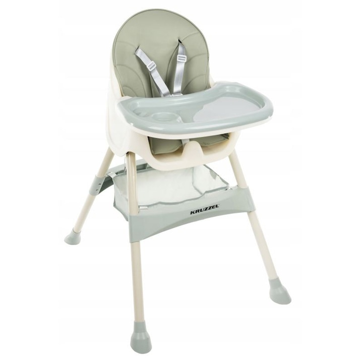 Стол за хранене на бебета Kruzzel, 2 в 1, 5-точково пристягане, регулируем поднос, зелен, 60X92X75 см