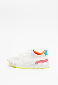 DKNY, Pantofi slip-on cu logo Marli, Alb/Albastru/Oranj neon, 9 DKNY, Pantofi slip-on cu logo Marli, Alb/Albastru/Oranj neon, 9